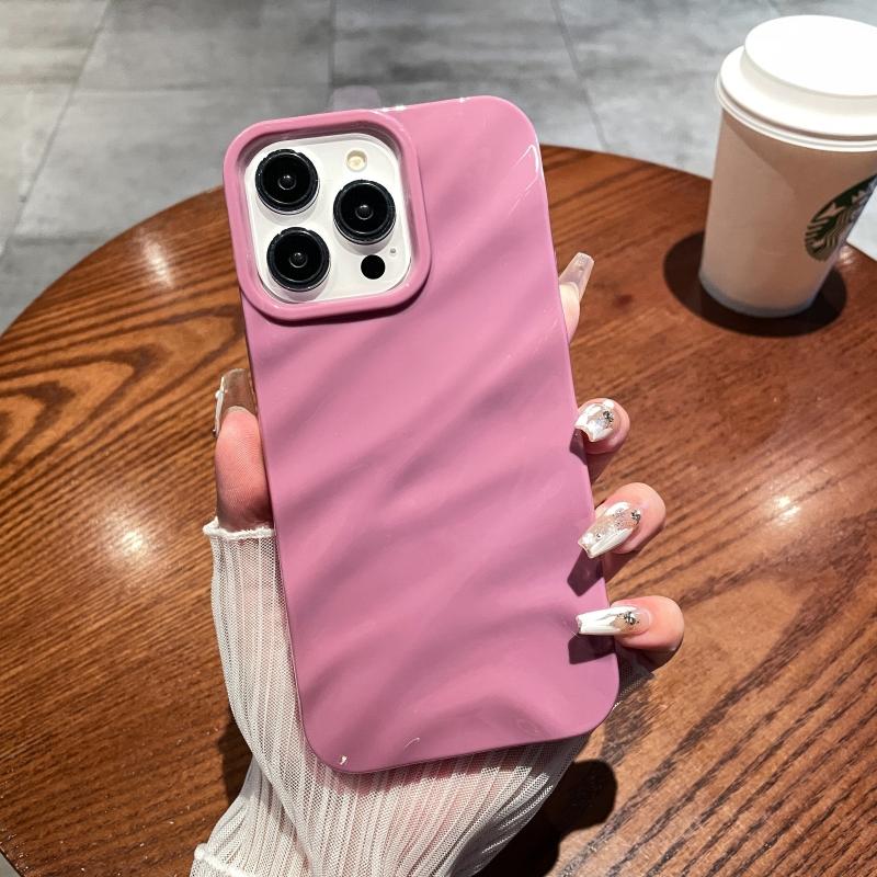 Luxury Wave Satin Ruffle Pattern Phone Case For iPhone 11 12 13 14 15 16 Pro Max X XR XS 7 8 Plus Shockproof Solid Color Cover