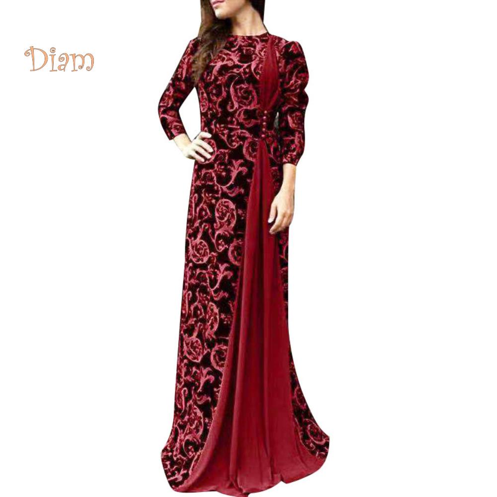 V-O-S WOMEN's WEAR Plus Size Evening Party Medieval Floral Print 3/4 Sleeve Maxi Dress Gown