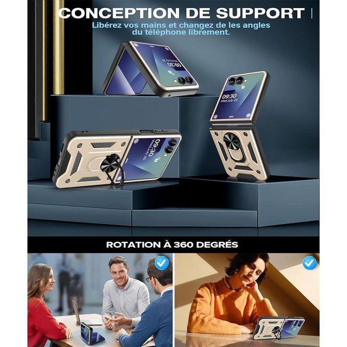 Coque + 2 Verres Trempés pour Samsung Galaxy Z Flip 8, Bumper Rigide avec Support Bague - Doré
