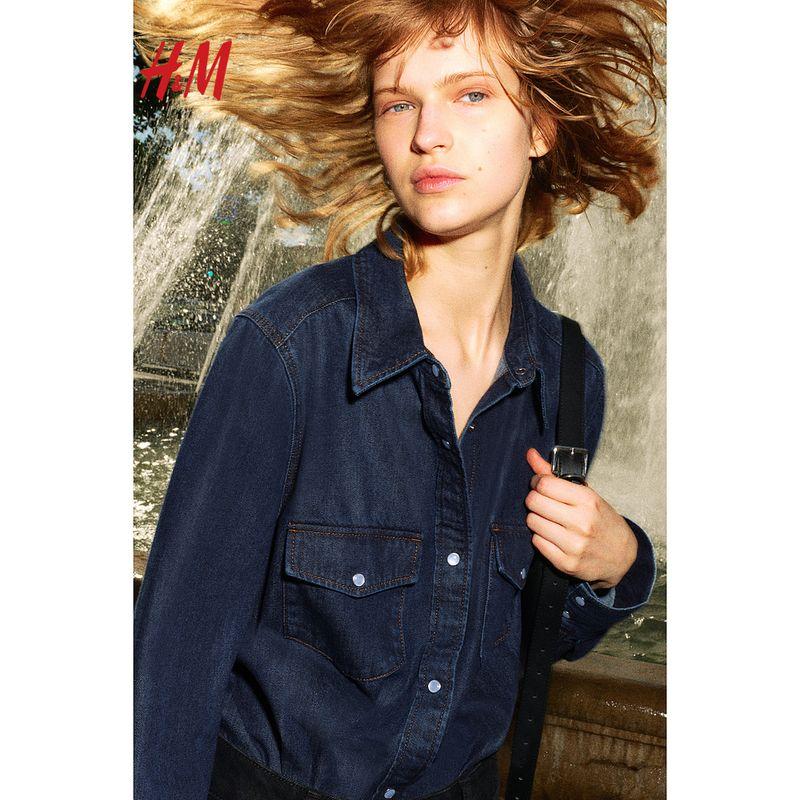 

HM Women s Shirt 2024 Autumn New Arrival Women s Casual Fashion Trends Retro Denim Shirt 1243135 Dark denim blue 155/80(XS)