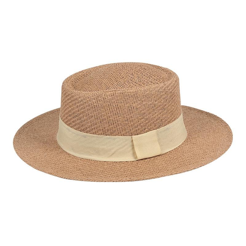 New Summer Women's Breathable Woven Straw Hat Flat Top Top Top Hat Fashionable Versatile Hat Seaside Beach Sun Protection Hat