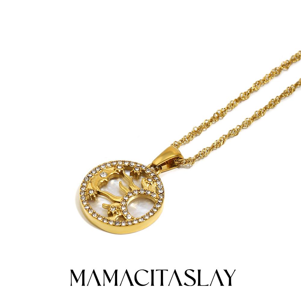 

MamacitaSlay 316L Stainless Steel Shell Zircon Sun Pendant Necklace 18K Gold Plated Waterproof Jewelry Women s Creative Necklace 45cm