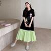 DIMANAF 2026 Plus Size New Dress Summer Women Shirt Dress Floral Loose Beach Casual Long Dresses O-Neck Black