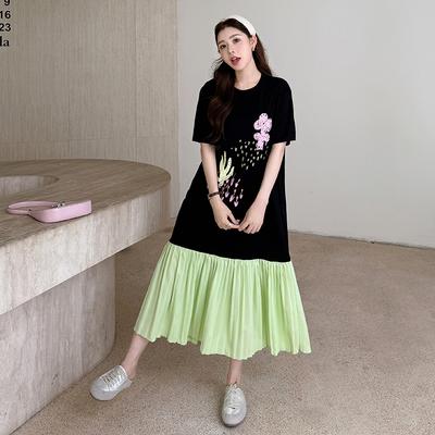 DIMANAF 2026 Plus Size New Dress Summer Women Shirt Dress Floral Loose Beach Casual Long Dresses O-Neck Black