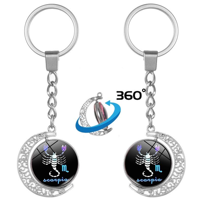 Twelve Constellations Rotating Metal Keychain Pendant