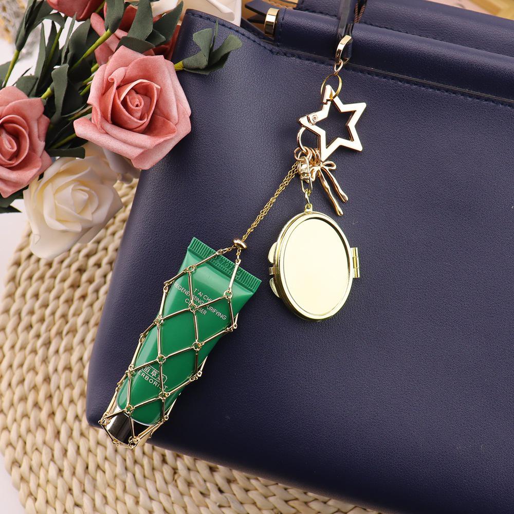 Fashion Metal Mesh Crossbody Bag Charm Keychain Lipstick Accessory
