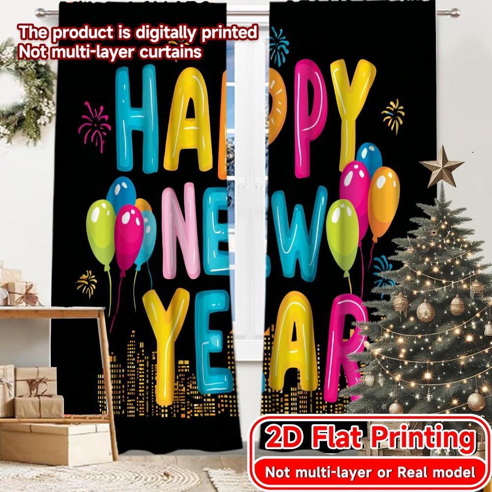 

2D Flat Printing 2pcs Festive Celebration Chic Curtain Fabric Polyester Curtains Thermal Insulation and Room Darkening 100*130 HOOK 1pcs