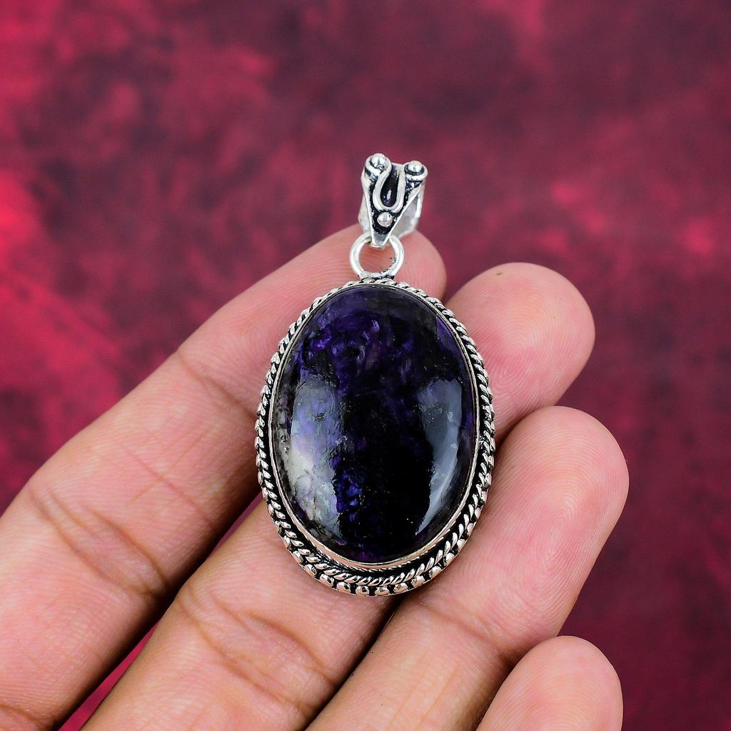 Charoit Handgefertigter Edelstein Anhänger, 925 Sterling Silber Anhänger Antiker Schmuck, Für Verlobungsgeschenk