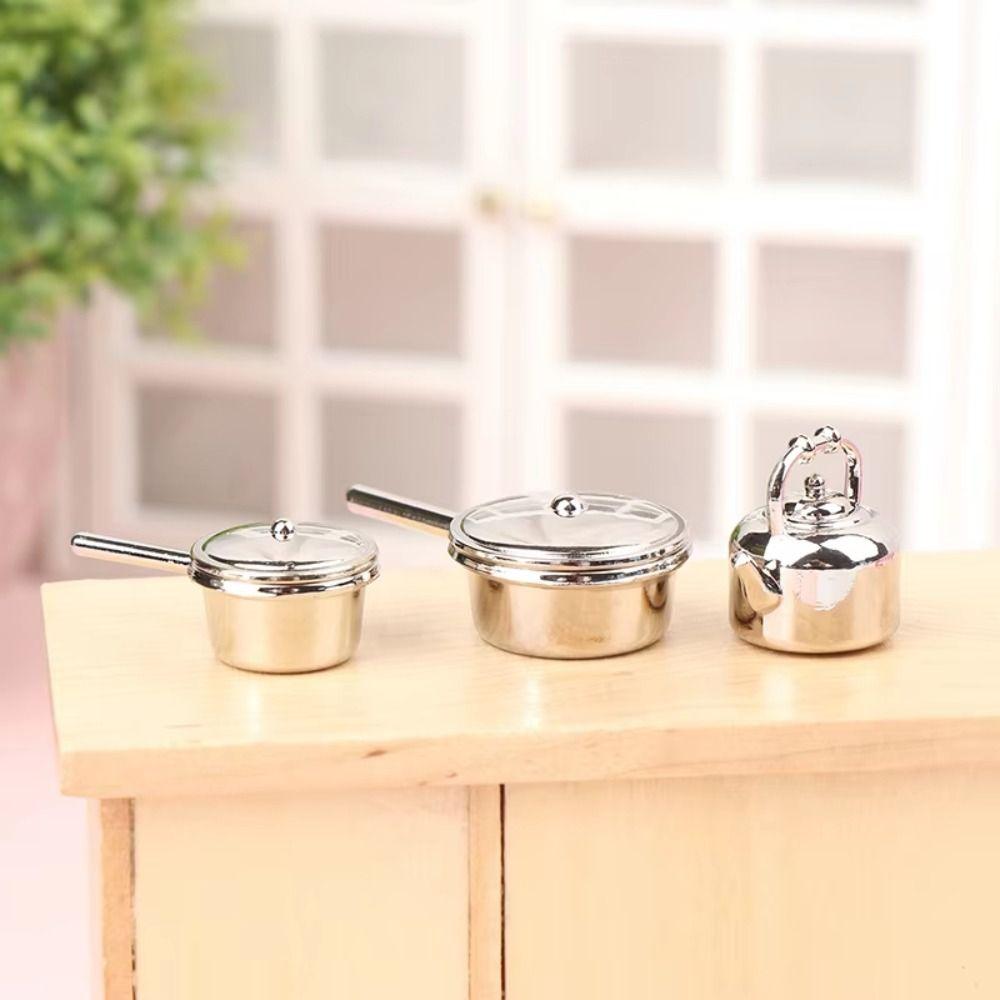 Miniature Dollhouse Kitchen Toys Cookware Pans Mini Kitchen Pot Dollhouse Kitchenware DIY Scene