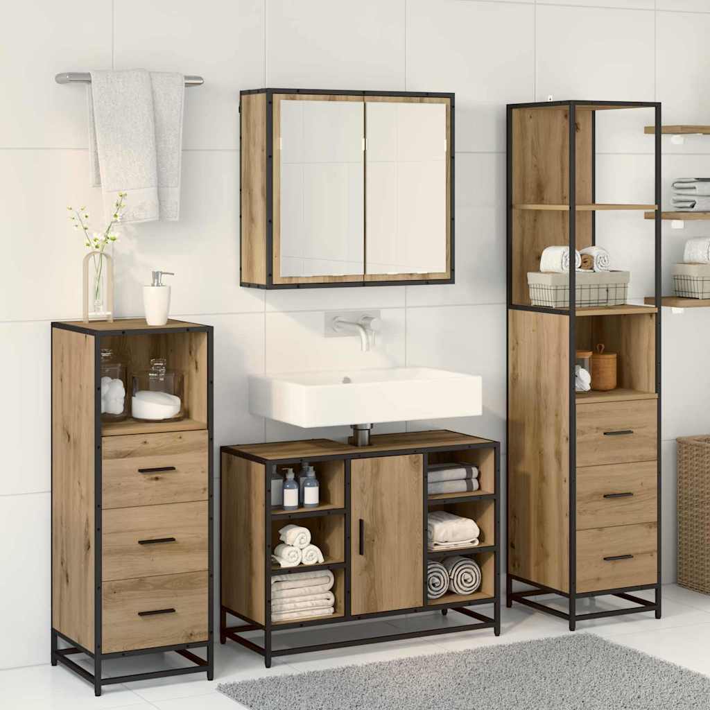 Bathroom Furniture Set 3 Pcs Artisan Oak 80 X 33 X 60 Cm