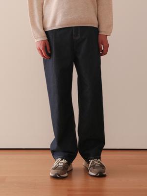 Single-Pleat Wide Denim Pants Indigo