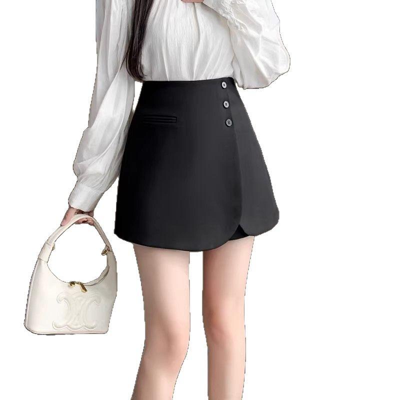 Women's Spring Black Suit Pleated Skirt High Waisted A Line Casual Design forward Slimming All Match Versatile Skirt Trousers