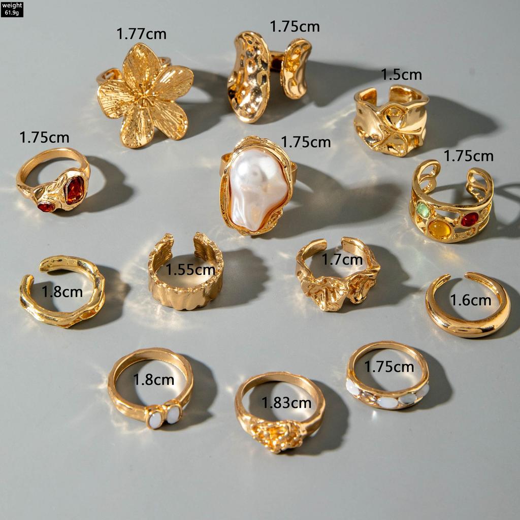 Accessories, Geometric Vintage Alloy Gemstone Ring, Liquid Lava Flower Irregular Ring Set