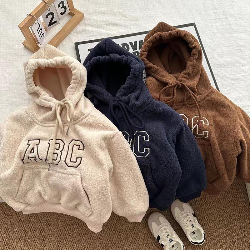 Herbst Winter Kinder Trainingsanzug Junge Baby Fleece Dicke Kapuzenpullover Set Mädchen Kinder Plus Samt Warme Oberteile+Hose 2tlg. Kinder Sweatshirt Anzug
