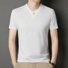 2026 Korean Style Men's Casual and Fashionable One Button V-neck Solid Color Short Sleeved T-shirt Summer Versatile Top