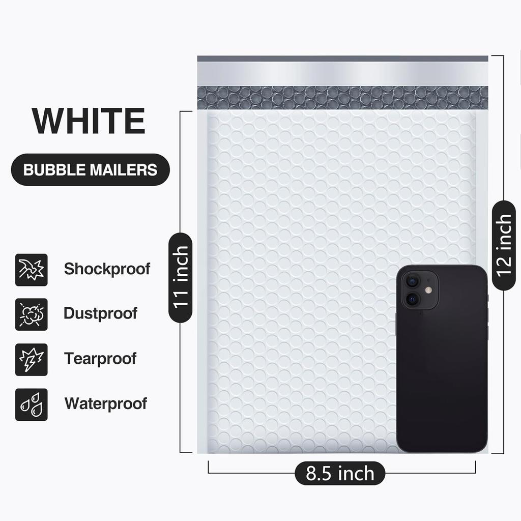UCGOU Bubble Mailers 8.5x12 Inch White 25 Pack ble Size 8.5x11 Poly Padded Envelopes #2 Medium Mailing Opaque Packaging Postal Self Seal Waterproof
