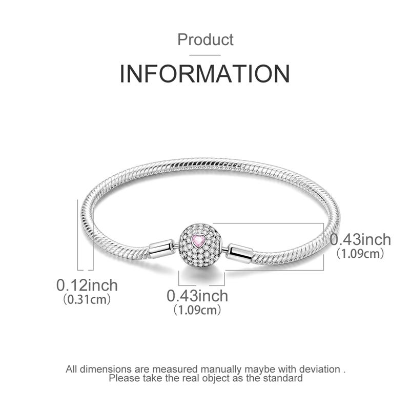 925 Silver Snake Chain Bracelet with Clasp for European Bead Pendant DIY Jewelry Making