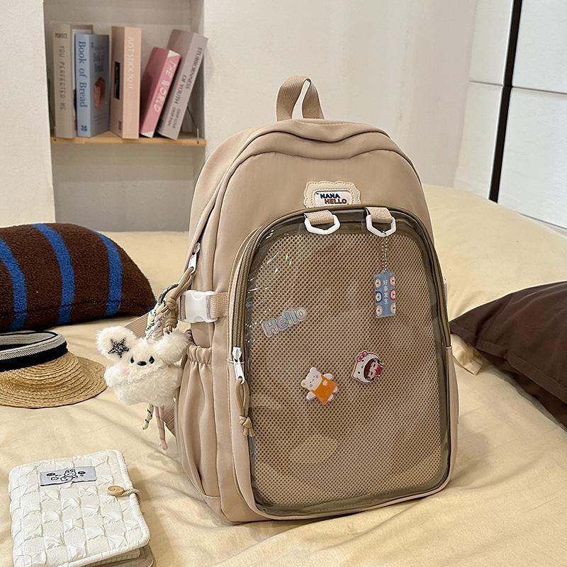 Japanese ins solid color junior high school student schoolbag female high school student transparent pain bag backpack Korean version trendy backpack
