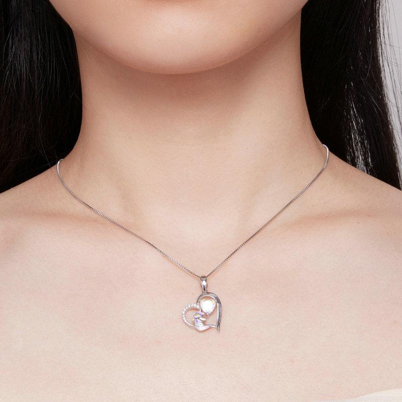 S925 Sterling Silver Delicate Colorful Zircon Heart Pendant Necklace Enamel Unicorn Neck Chain for Women Fine Jewelry
