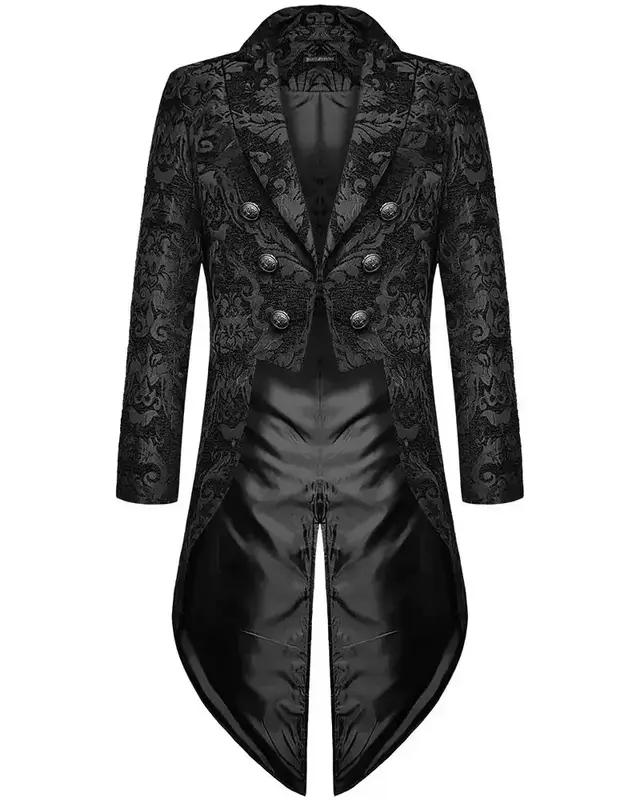Devil Fashion Mens Gothic Steampunk Tailcoat Jacket Black Brocade Damask Wedding Halloween Tailcoat Jacket