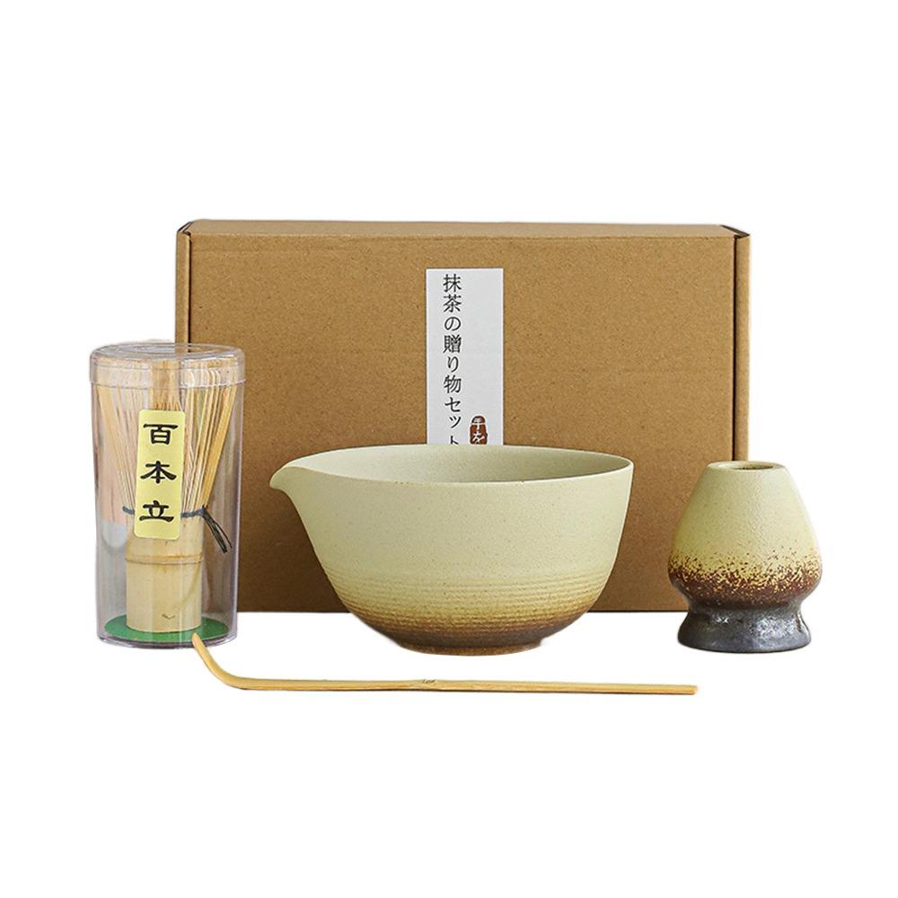 4PCS Stirring Bamboo Ceramic Japanese Matcha Tea Set Reusable Safe Matcha Stirring Brush Food Grade Matcha Whisk