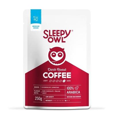 Kawa mielona Sleepy Owl Dark Roast do przelewu | 100% Arabica | Kawa średnio mielona | Nadaje się również do Aeropressu, ekspresu przelewowego | 250g