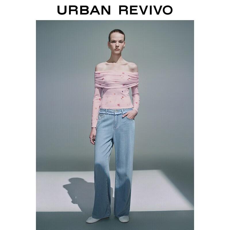 UR 2026 Women's Colorblock Patchwork Plaid Denim Pants