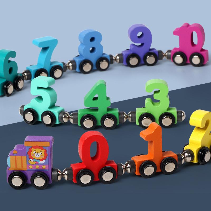 1 Set Wooden Magnetic Number Train Toys Montessori Educational Toy Train Kit Early Cognition Learning Teaching Sets For Toddlers
