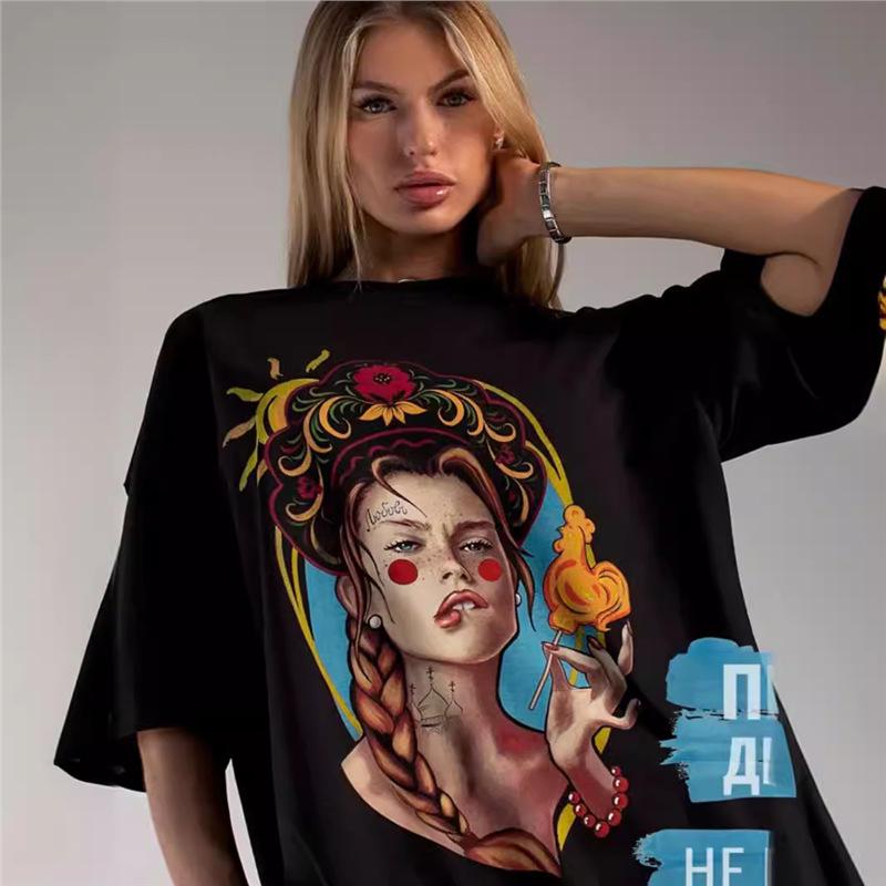 Women's Heavyweight Pure Cotton Crew Neck Short Sleeve T-shirt - Trendy High Street Japanese Fashion for Summer