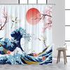 Japanese Style Shower Curtain Sea Wave Cherry Blossom Floral Ink Bamboo Mountain Scenery Bathroom Curtains Polyester Home Decor