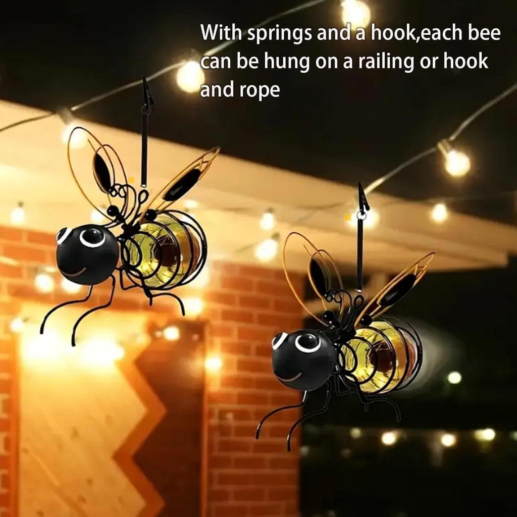 Solar Bees Lights Outdoor, Hanging Bee Solar Garden Lights Decor, Insect Bees Garden Decor for Outside, LED Bugs Lantern Decoration Bee Ornament