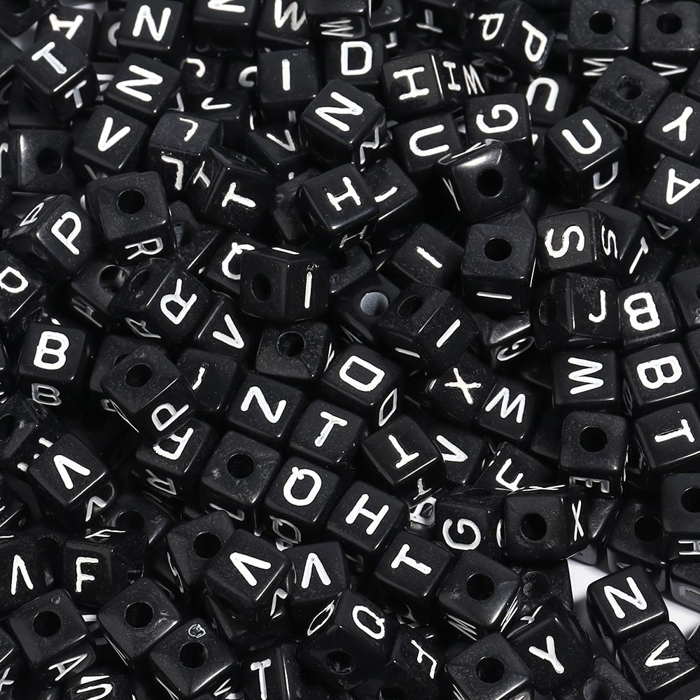 50pcs/lot Black Acrylic Alphabet Beads Square A-Z Letter Loose Spacer Beads for Jewelry Making DIY Bracelet Handmade Supplies