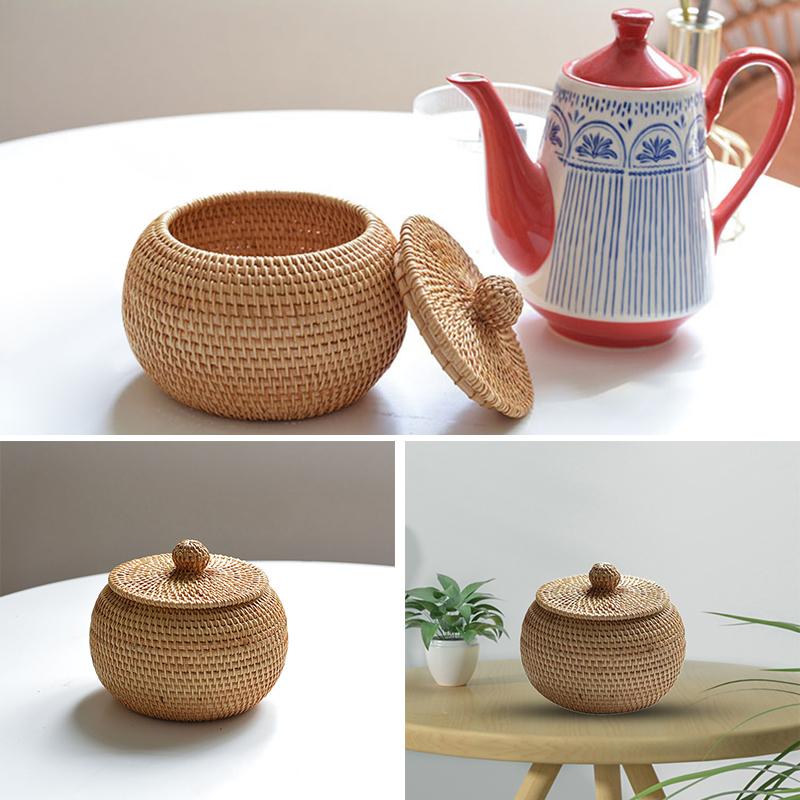 Weiden-Aufbewahrungskorb mit Deckel, runder Obstkorb, natürliches Rattan, leicht, handgewebt, Aufbewahrungskorb für Zuhause, Kleinigkeiten, Snackbox