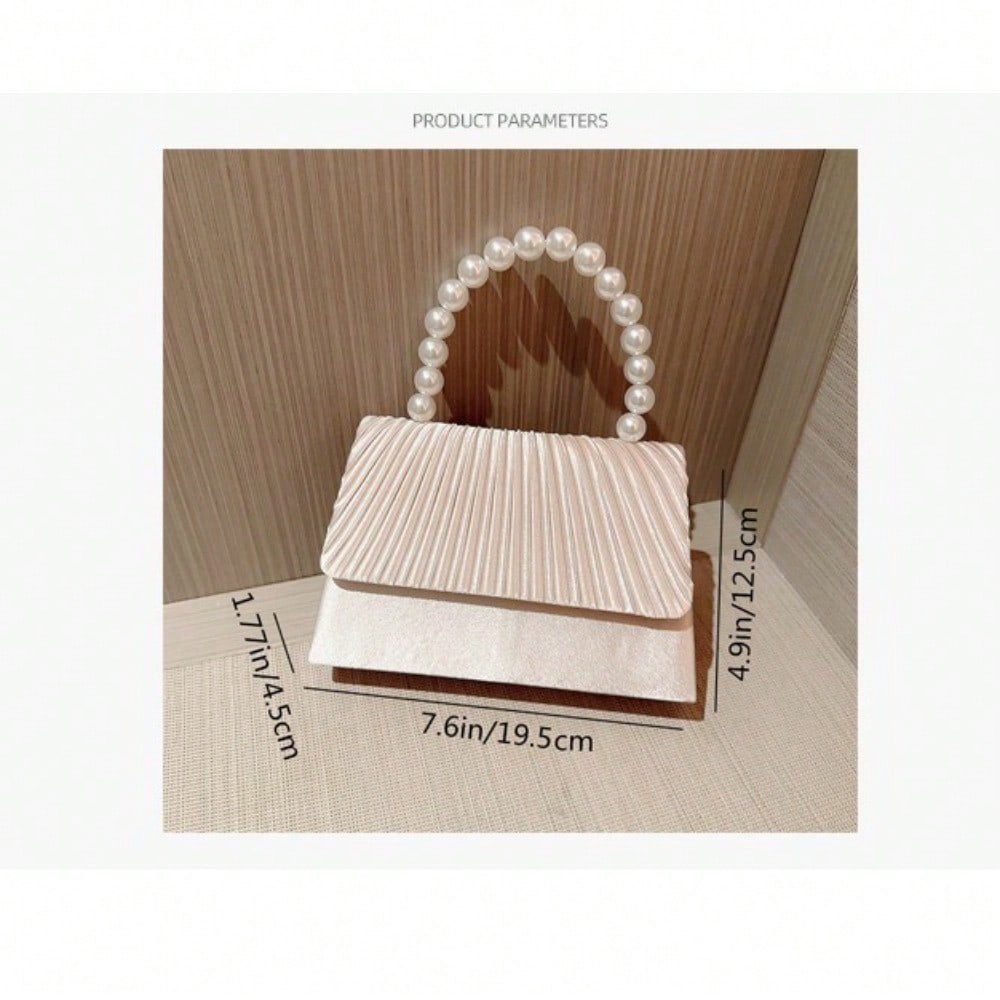 Dinner Bag Pearl String Handbag Dress Evening Bag Folded Flip Bag Women's Small Square Bag