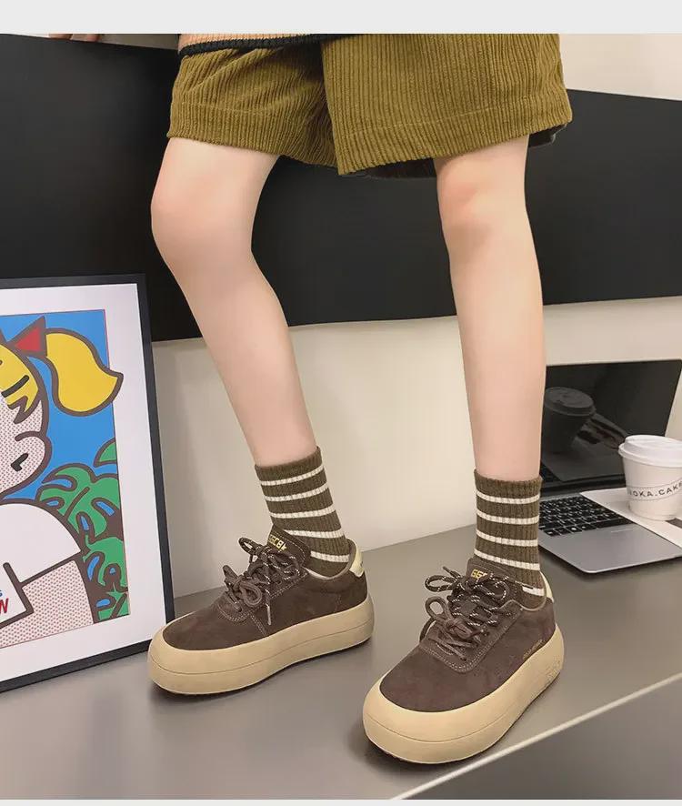 Pantofi de damă Maillard din piele mată cu șireturi duble, Colecția Toamnă 2024: Talpă Groasă Moale Design Retro Alb Universal