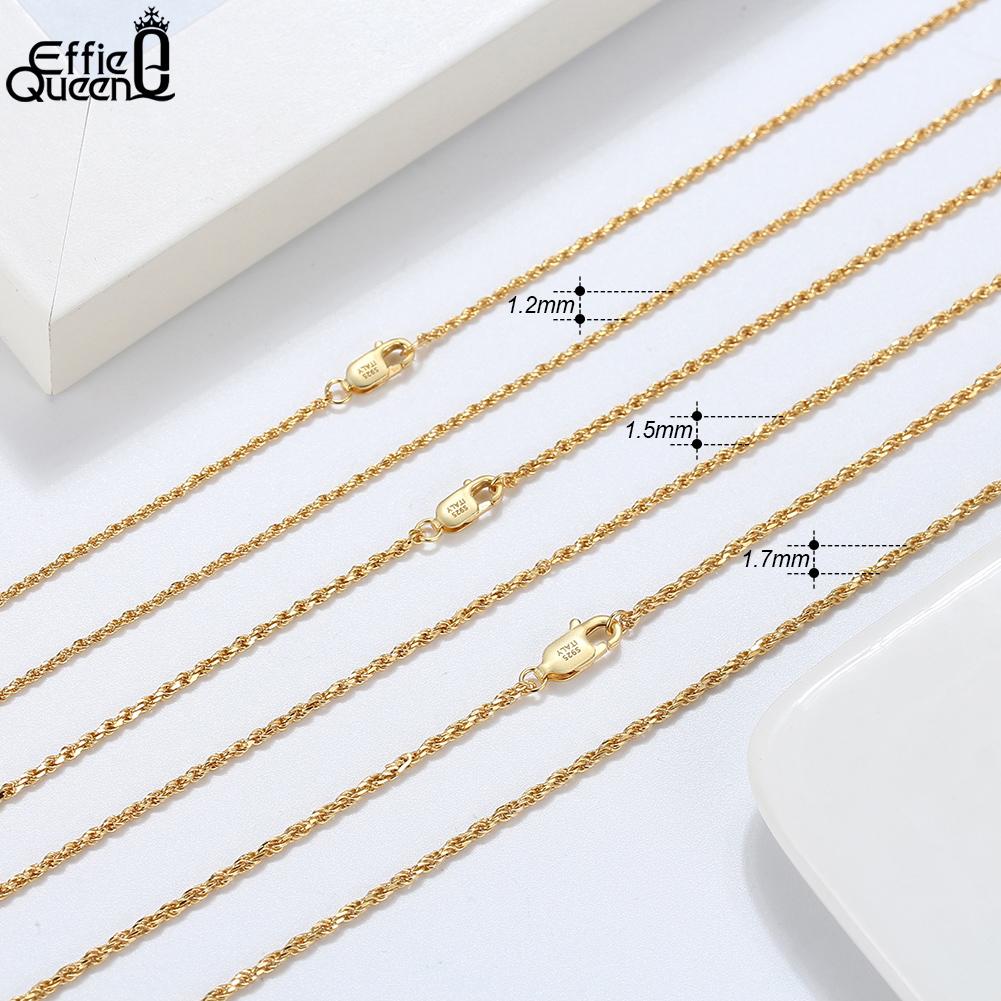 Effie Queen 1.2/1.5/1.7/2.3mm Rope Necklace Unisex Daily 925 Sterling Silver Twisted Rope Chain Collar Diamond Cut Jewelry SC29