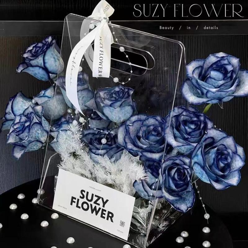 3D Bouquet Packaging Basket Transparent Acrylic Portable Flower Box Suitable for Weddings Birthdays Parties Valentine's Day Flower Gift Baskets