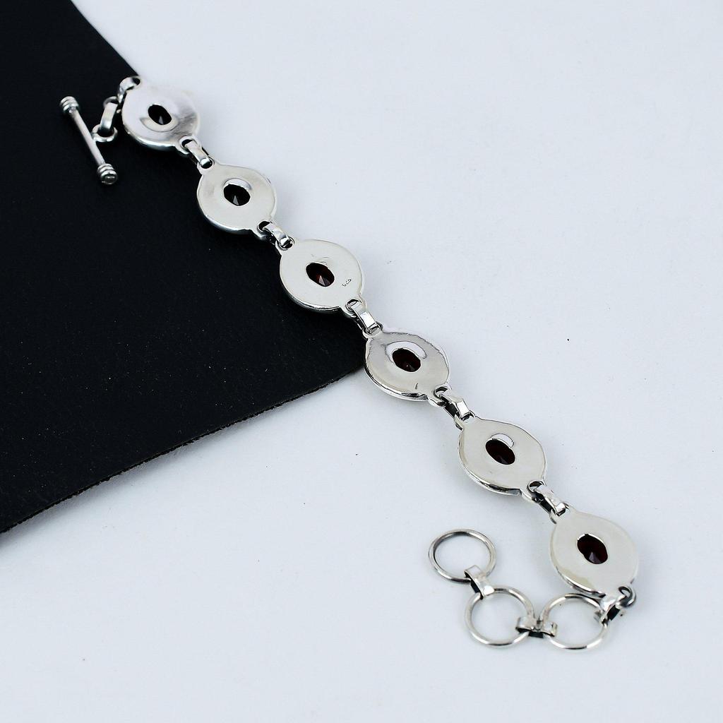 Natural Red Garnet Gemstone Handmade 925 Sterling Silver Bracelet, Red Garnet Bracelet For Wife , Unisex Bracelet, Party Wear Gift