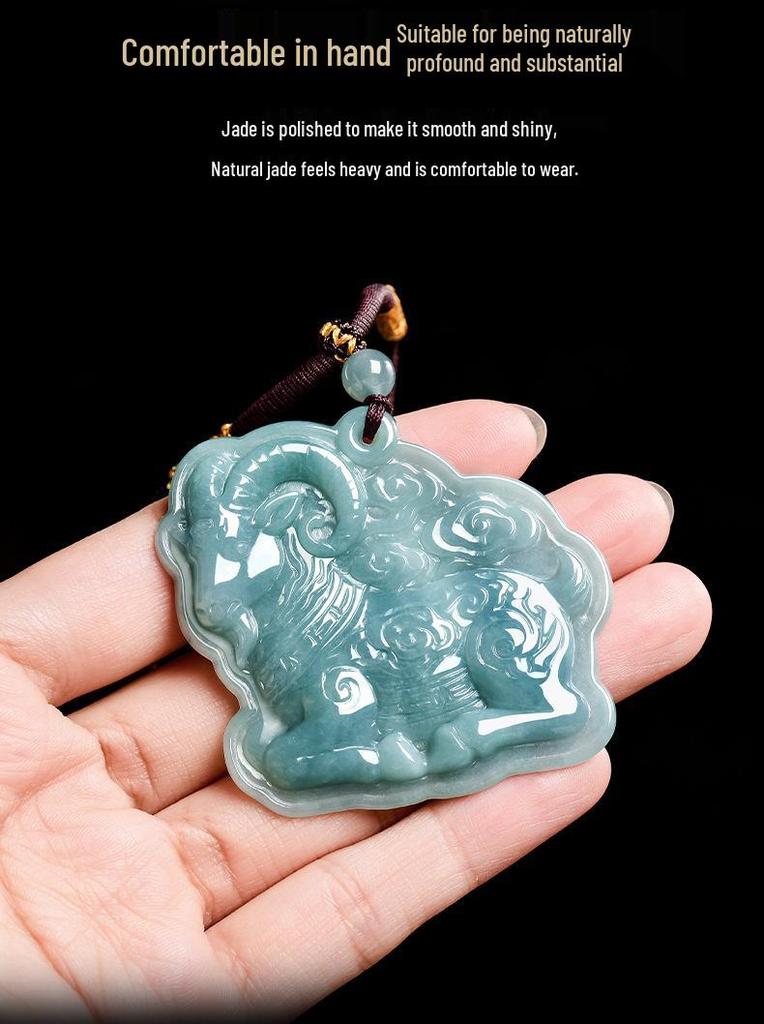 A-klasowy Naturalny Jadeit Błękitna Woda Szczęśliwa Owca Zodiaku Wisiorek Naszyjnik dla Mężczyzn i Kobiet