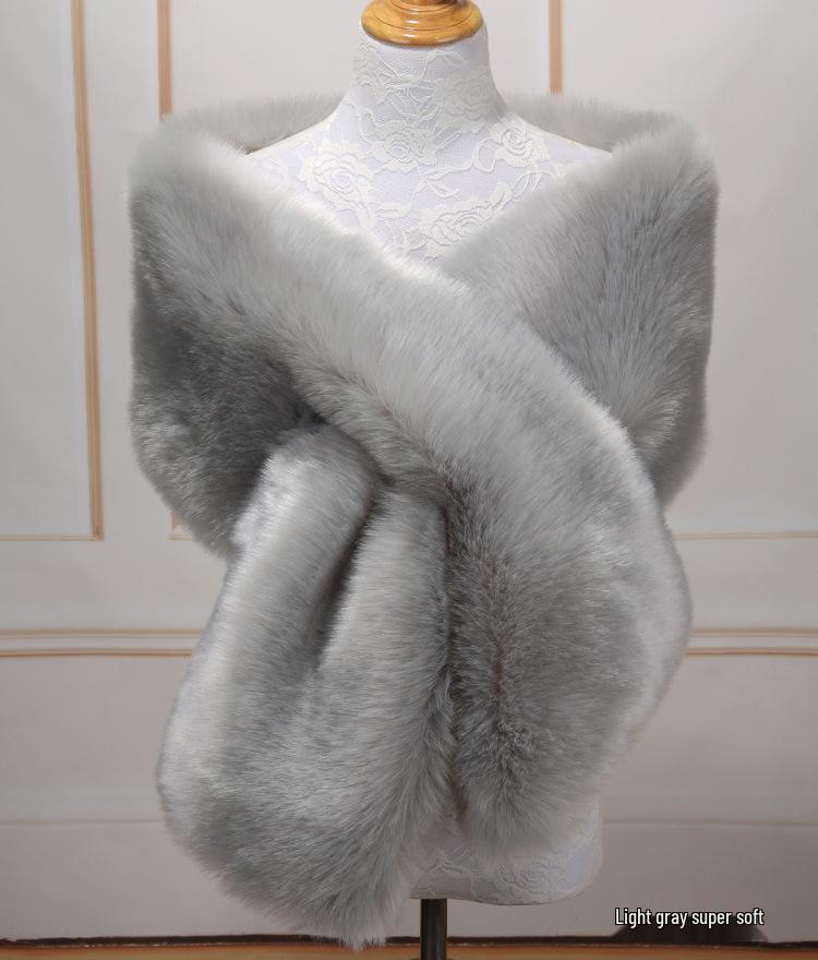 Women's Faux Fox Fur Shawl Cloak: Thick Autumn/Winter Bridal Evening Scarf and Neck Warmer