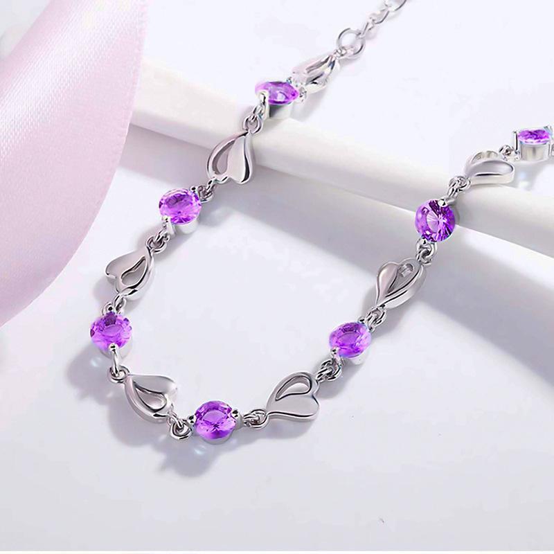 Blue Crystal Heart Bracelet for Women Love Charm Zircon Heart Shaped Bracelet with Rhinestones