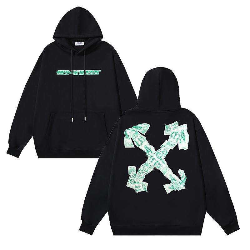 1248 Off-White 2025 Herbst und Winter Neu Geldschein Buchstaben Pfeil Print Muster Kapuzenpullover für Männer und Frauen