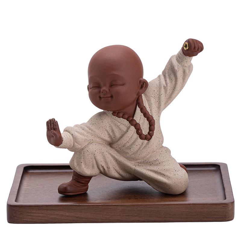 Kung Fu Kid Little Monk Zen Incense Holder - Indoor Sandalwood Burner for Coffee Tables and Tea Rooms.