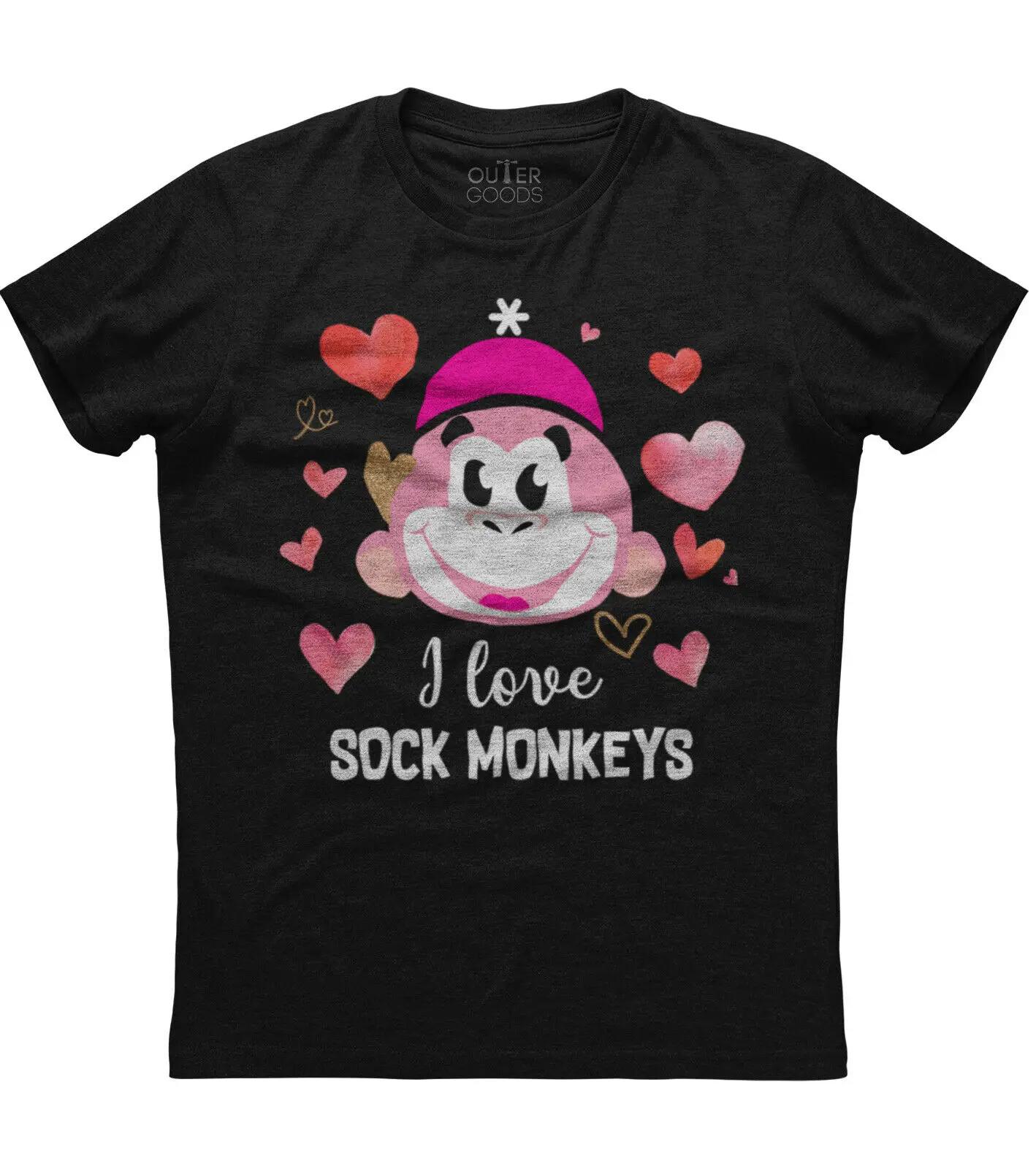 

I Love Sock Monkeys Cute Pink Monkey Printed TShirt Summer Cotton ONeck Short Sleeve Mens T Shirt New S3XL S