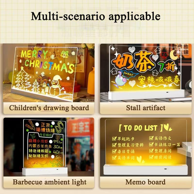 Light Led Up Acrylic Message Board Erasable Usb Children'S Drawing Board Diy Tools For Birthday Gifts Bar Advertising Boards