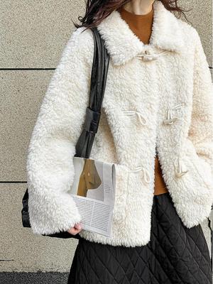 2024 Winter Lambswool Lapel Coat with Toggle Buttons - Super Warm & Thickened