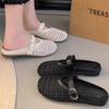 Flat Bottomed Woven Hollowed Out Boken Slippers for Women, Fashionable and Stylish for Outdoor Wear, Cool Slippers with Belt Buckles and Toe Caps