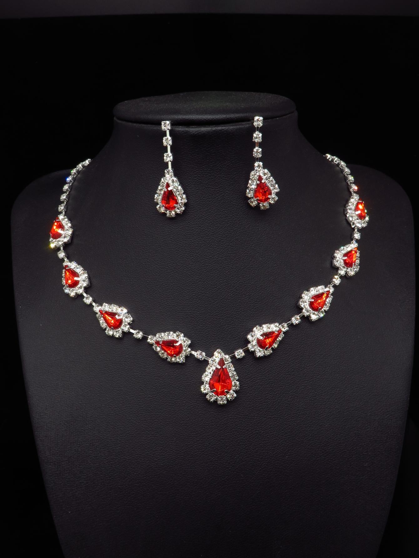 

Комплект из корейских свадебных ожерелья и кольца с драгоценными камнями - элегантные свадебные украшения