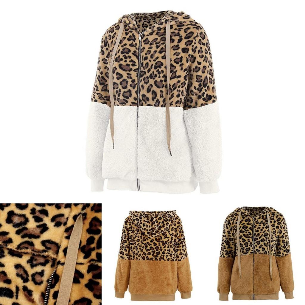 Stylish Women Bear Hooded Jackets With Cozy Fleece And Trendy Leopard Print Design