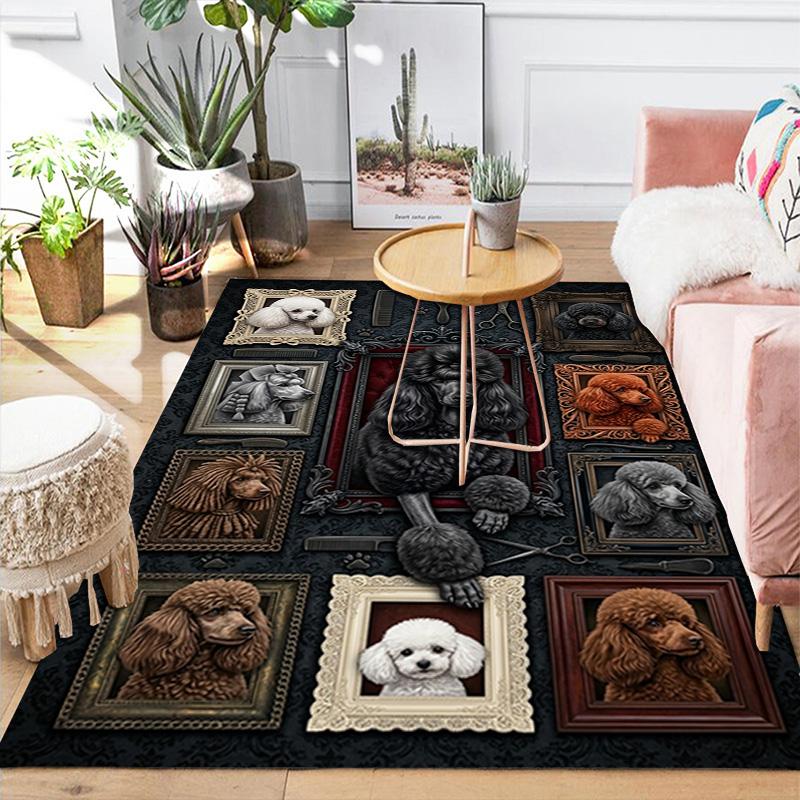 Poodle Portrait Gallery Pattern Rug Floor Mat for Living Room or Bedroom Soft and Comfortable Carpet a Gift for Birthday and Holiday.
